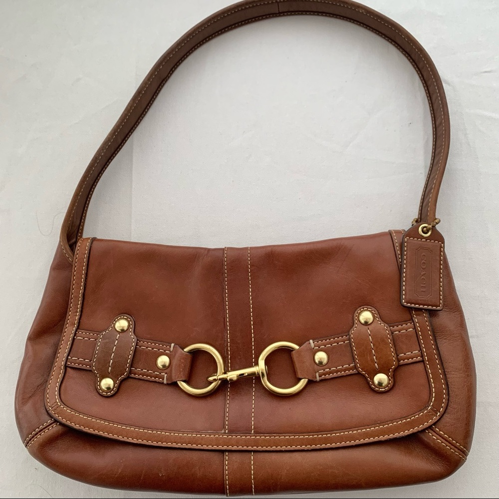 Coach Vintage Belted Ergo Brown Caramel Leather Flap Shoulder Handbag